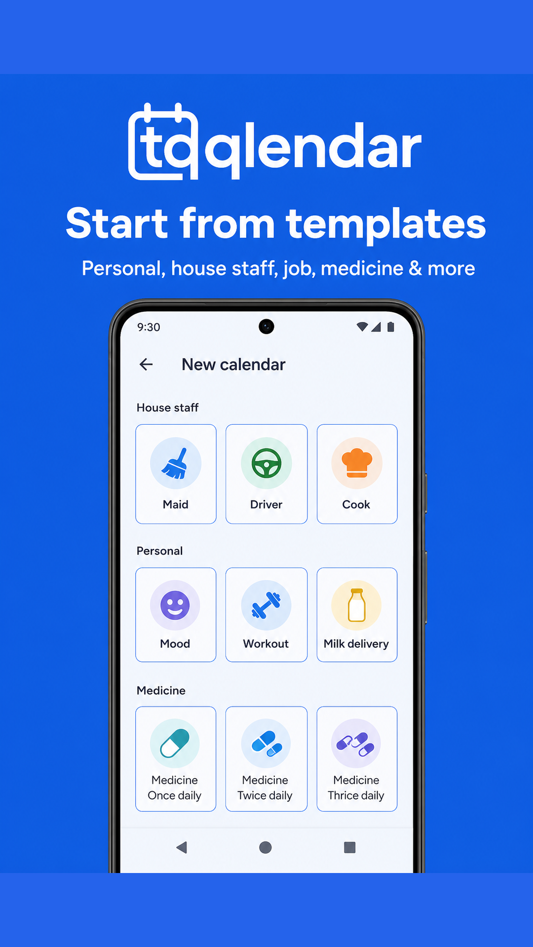 Qlendar template picker for new trackers